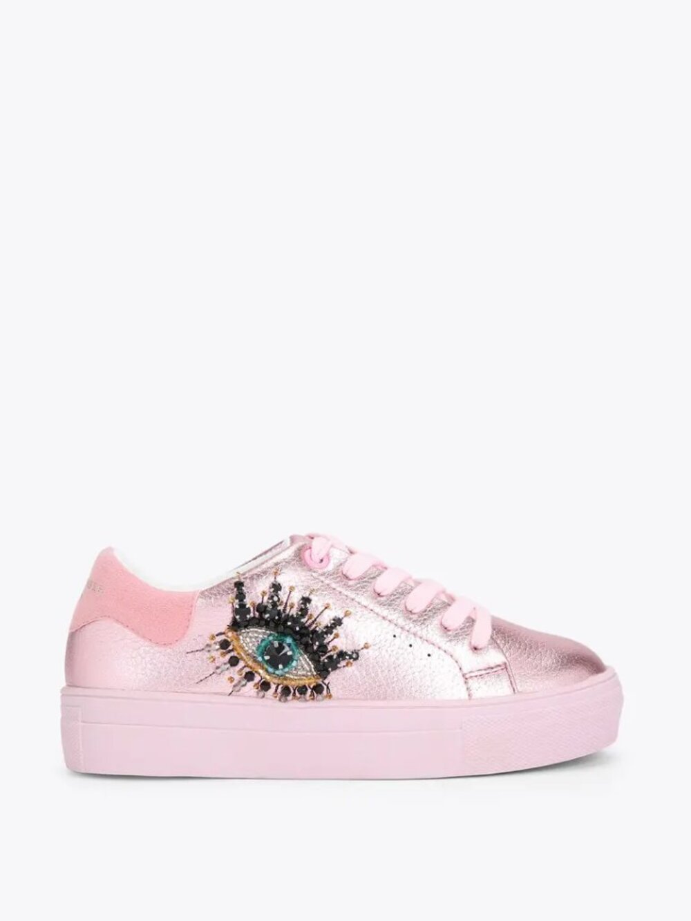 Kurt Geiger Pink Mini Laney Eye Lashes Low Top Trainer Sneaker For Kids Size 9M